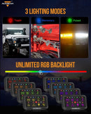 AR - 800 RGB Switch Panel with APP, Toggle/ Momentary/ Pulsed Mode Supported(One - Sided Outlet) - Lawlessoffroadaccessories