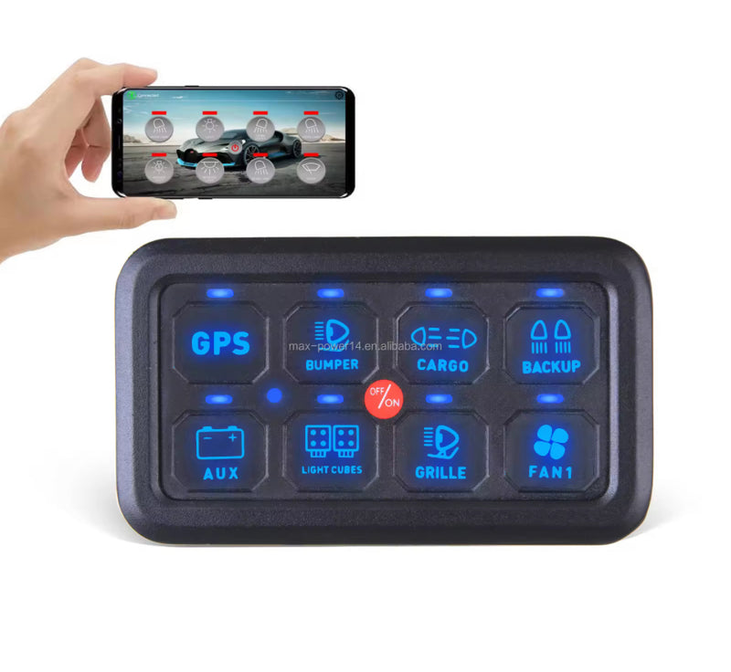  Universal 8 Gang Bluetooth Switch Panel with RGB Backlit Touch Control.